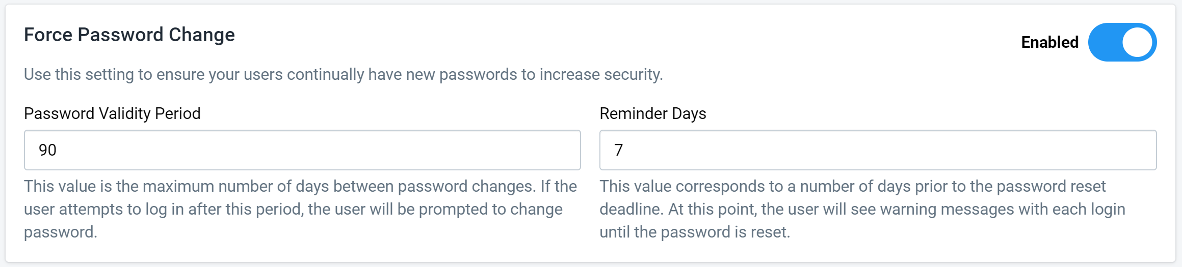 Figure 2: Force Password Change Settings